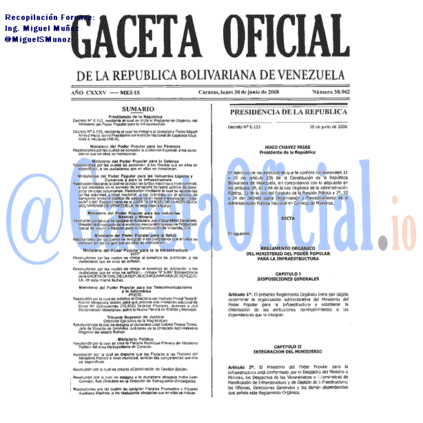 Gaceta Oficial 38962 del 30 Junio 2008