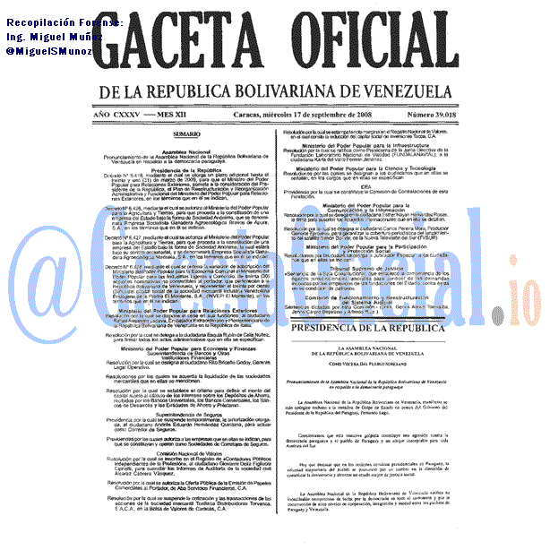 Gaceta Oficial 39018 del 17 Septiembre 2008