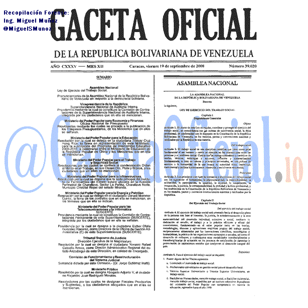 Gaceta Oficial 39020 del 19 Septiembre 2008