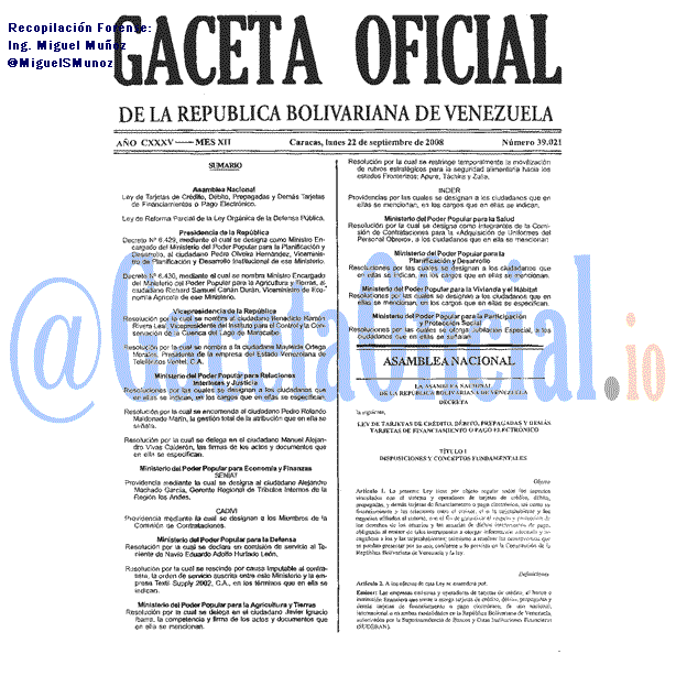 Gaceta Oficial 39021 del 22 Septiembre 2008