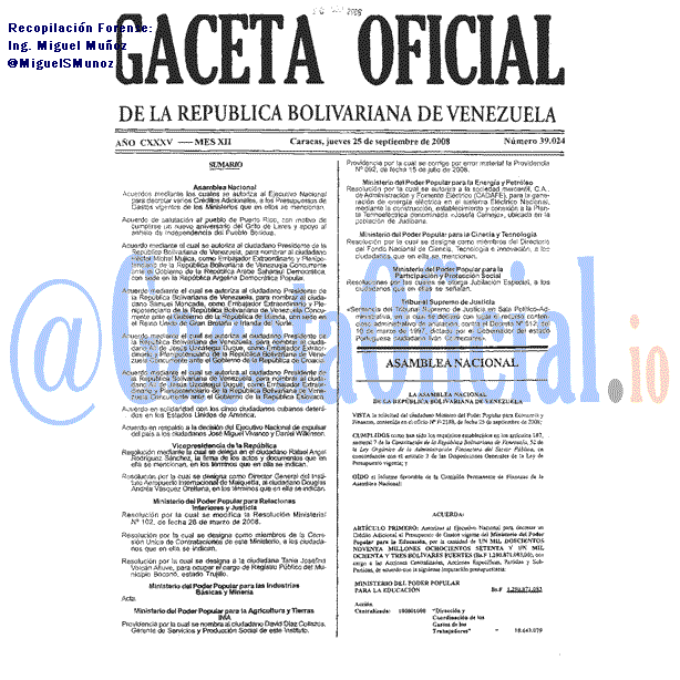 Gaceta Oficial 39024 del 25 Septiembre 2008