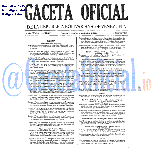 Gaceta Oficial 39027 del 30 Septiembre 2008