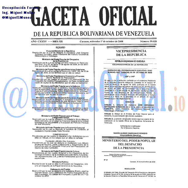 Gaceta Oficial 39028 del 1 Octubre 2008