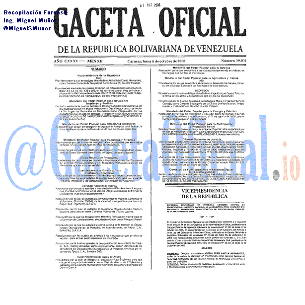 Gaceta Oficial 39031 del 6 Octubre 2008