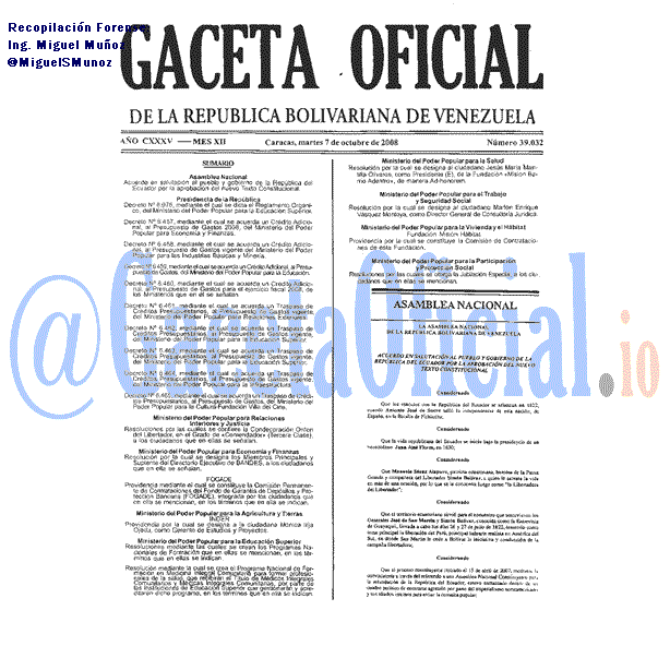 Gaceta Oficial 39032 del 7 Octubre 2008