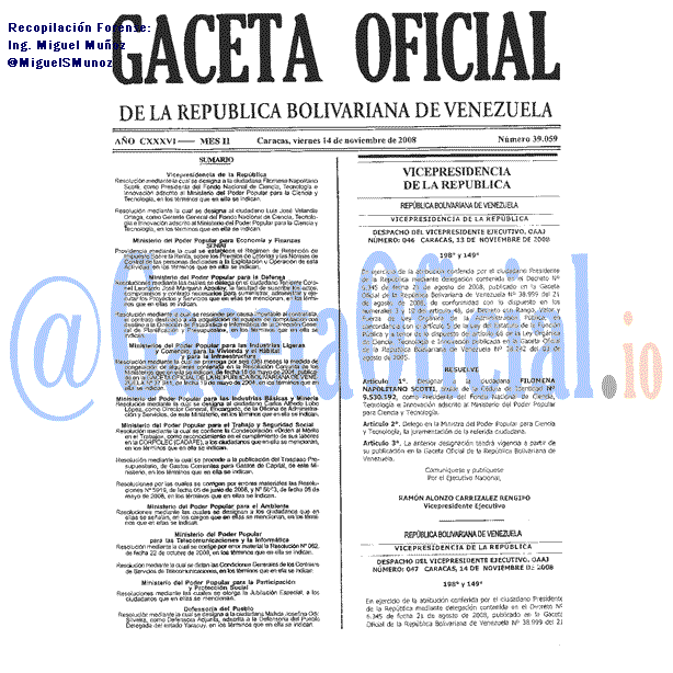 Gaceta Oficial 39059 del 14 Noviembre 2008