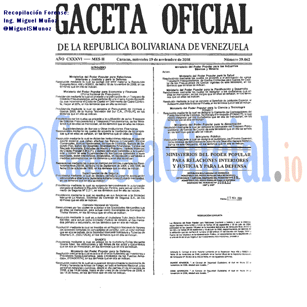 Gaceta Oficial 39062 del 19 Noviembre 2008