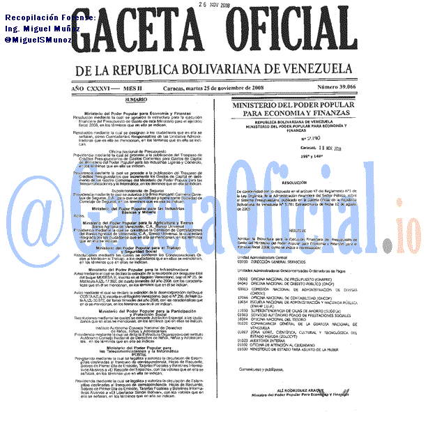 Gaceta Oficial 39066 del 25 Noviembre 2008