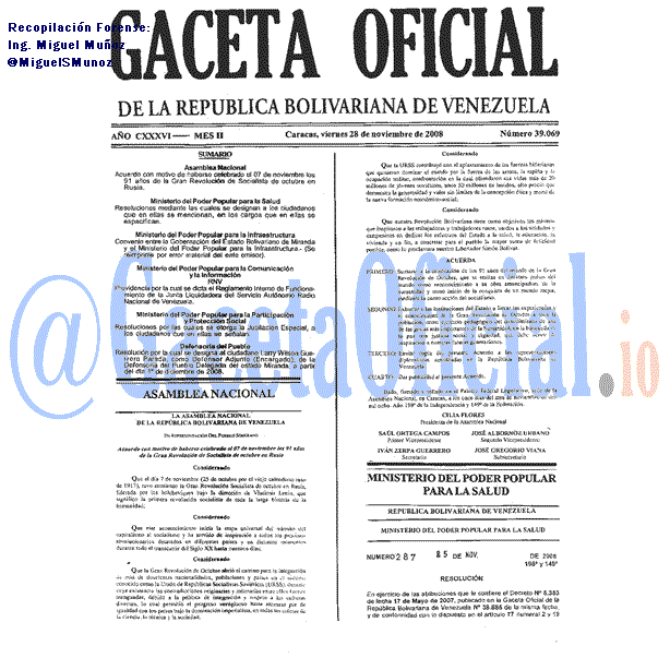 Gaceta Oficial 39069 del 28 Noviembre 2008
