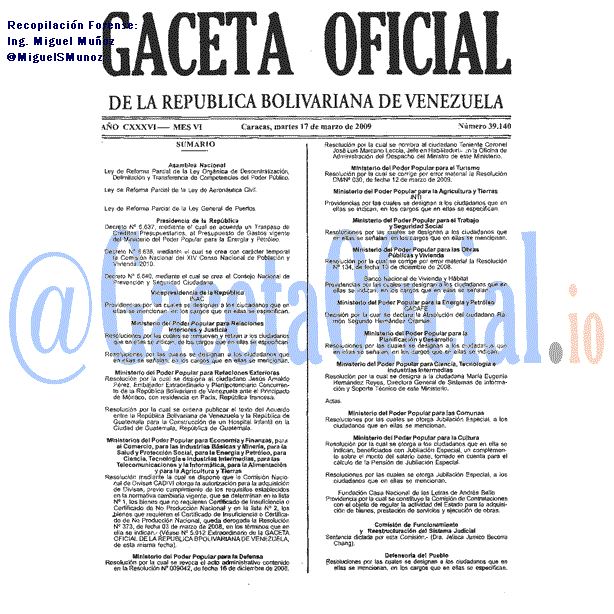 Gaceta Oficial 39140 del 17 Marzo 2009