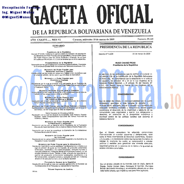 Gaceta Oficial 39141 del 18 Marzo 2009