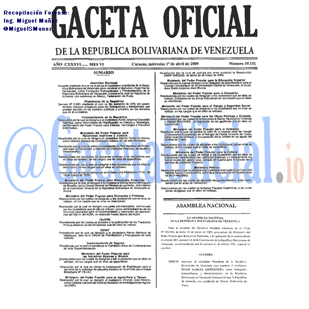 Gaceta Oficial 39151 del 1 Abril 2009
