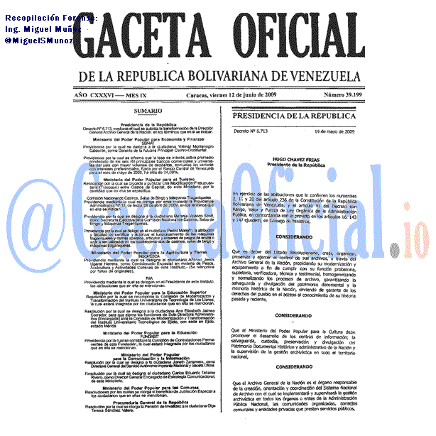 Gaceta Oficial 39199 del 12 Junio 2009
