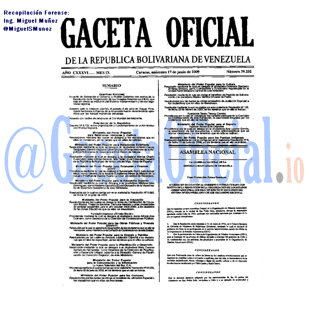 Gaceta Oficial 39202 del 17 Junio 2009