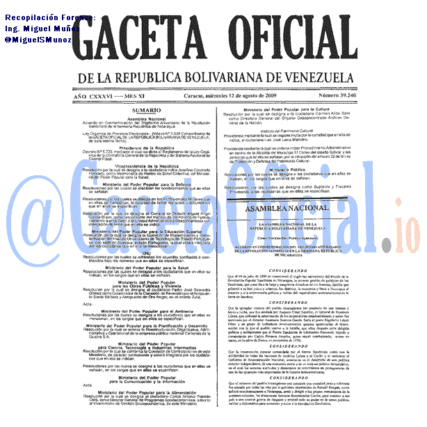 Gaceta Oficial 39240 del 12 Agosto 2009