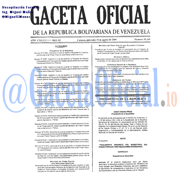 Gaceta Oficial 39245 del 19 Agosto 2009