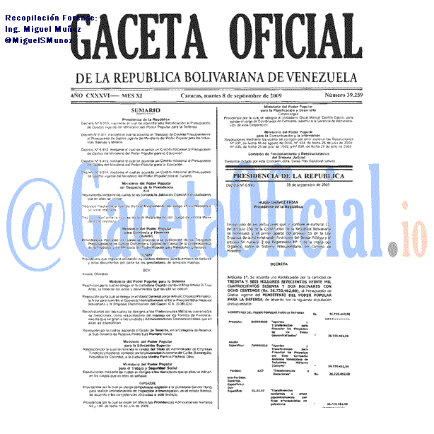 Gaceta Oficial 39259 del 8 Septiembre 2009