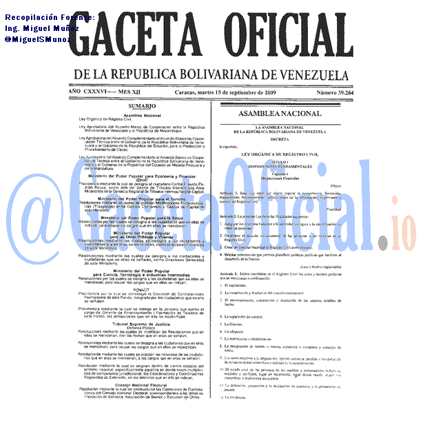 Gaceta Oficial 39264 del 15 Septiembre 2009