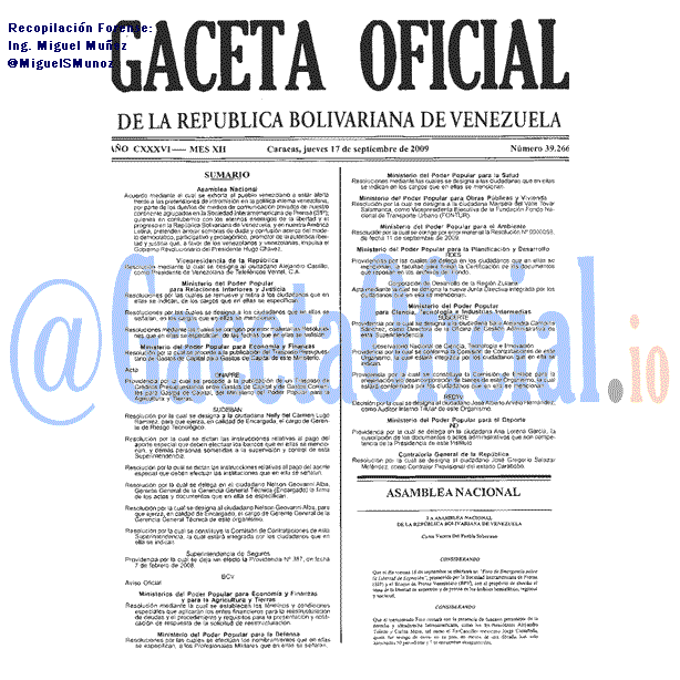 Gaceta Oficial 39266 del 17 Septiembre 2009