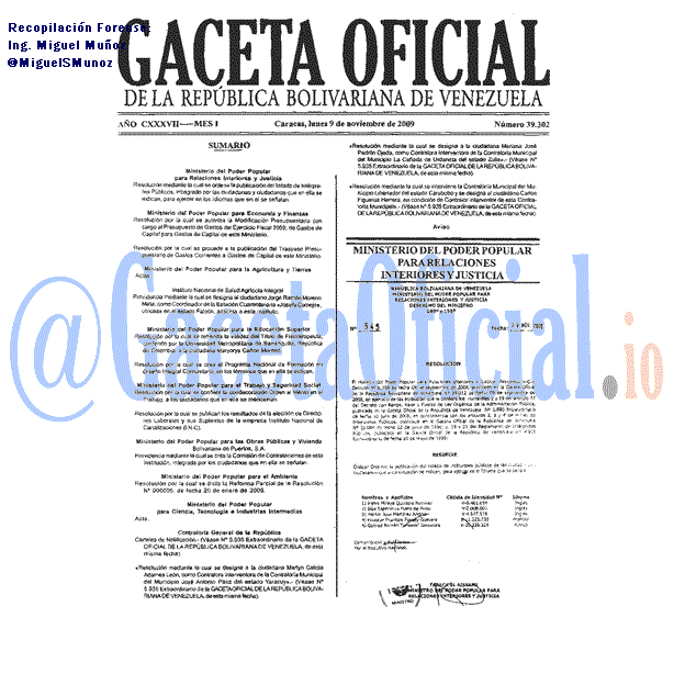 Gaceta Oficial 39302 del 9 Noviembre 2009