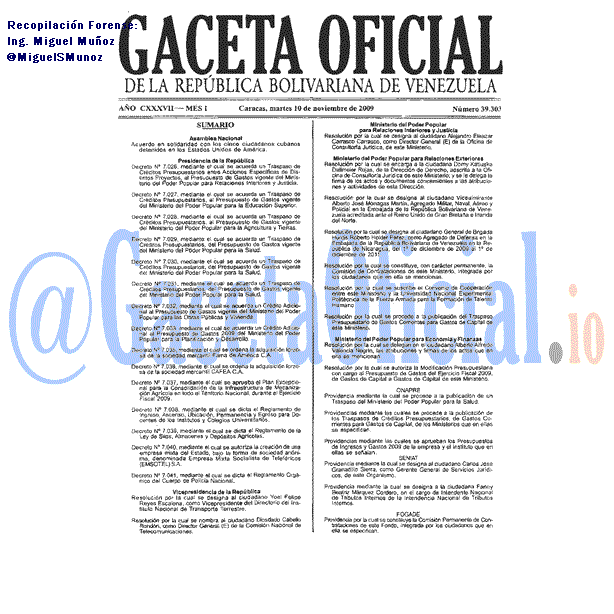 Gaceta Oficial 39303 del 10 Noviembre 2009
