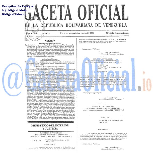 Gaceta Oficial 5426 del 4 Enero 2000
