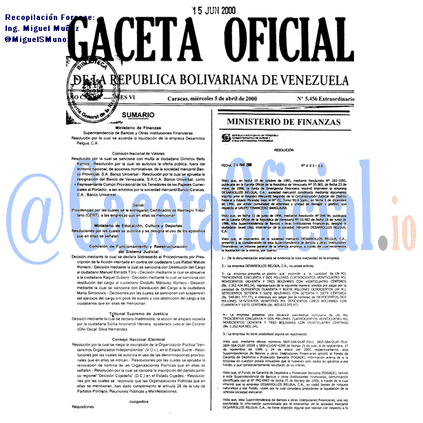 Gaceta Oficial 5456 del 5 Abril 2000