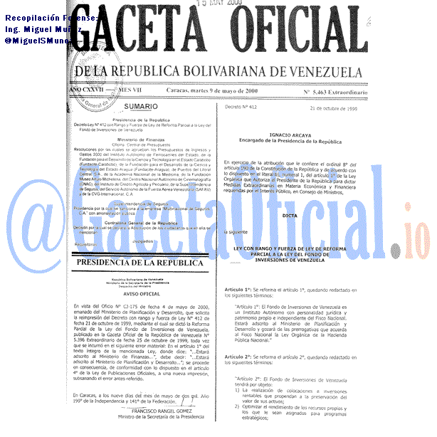 Gaceta Oficial 5463 del 9 Mayo 2000
