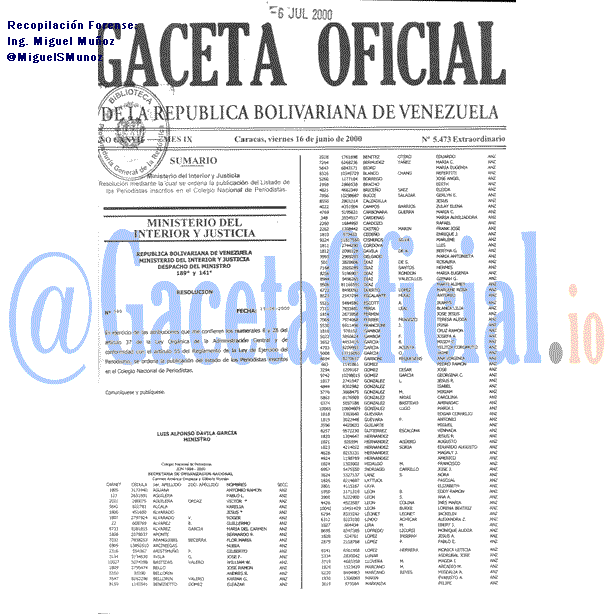 Gaceta Oficial 5473 del 16 Junio 2000