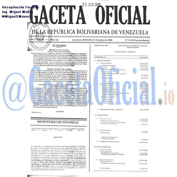 Gaceta Oficial 5474 del 21 Junio 2000