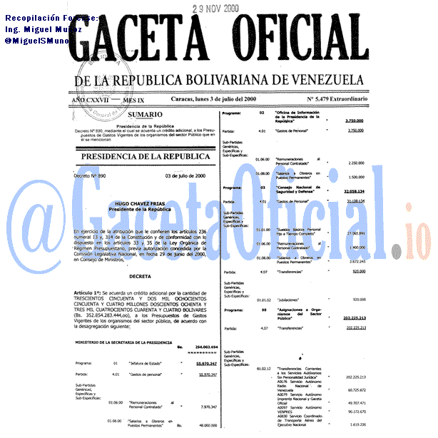 Gaceta Oficial 5479 del 3 Julio 2000