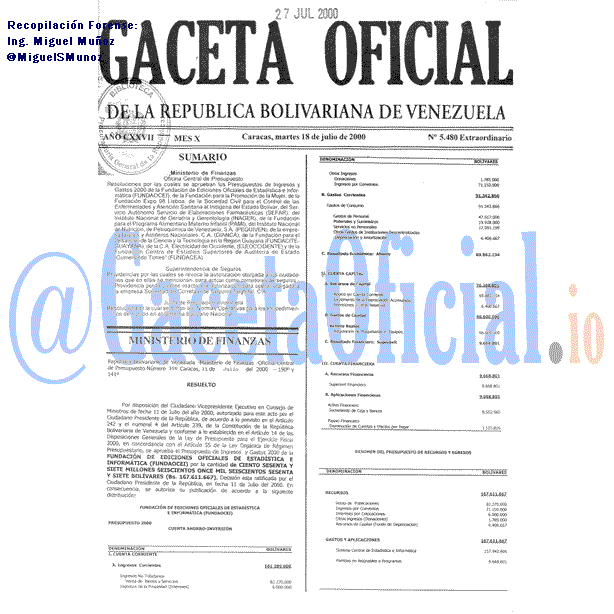 Gaceta Oficial 5480 del 18 Julio 2000