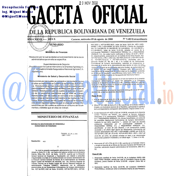Gaceta Oficial 5483 del 9 Agosto 2000