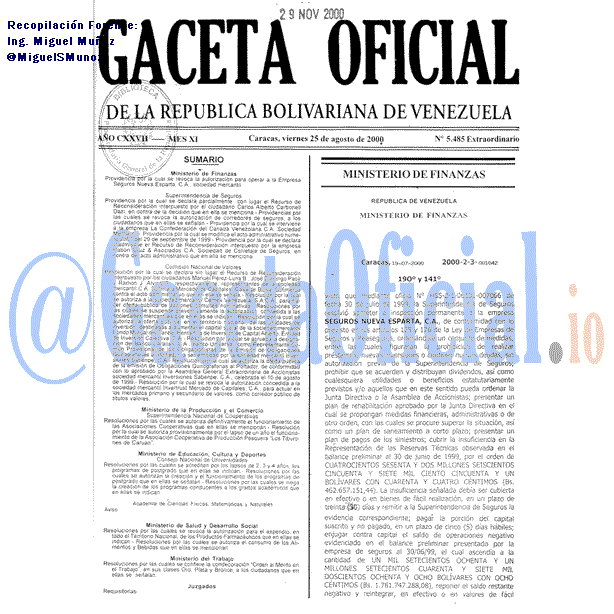 Gaceta Oficial 5485 del 25 Agosto 2000