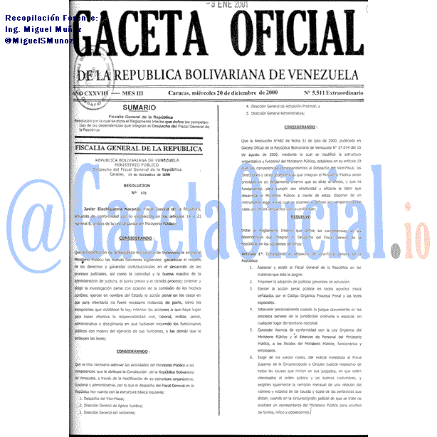 Gaceta Oficial 5511 del 20 Diciembre 2000