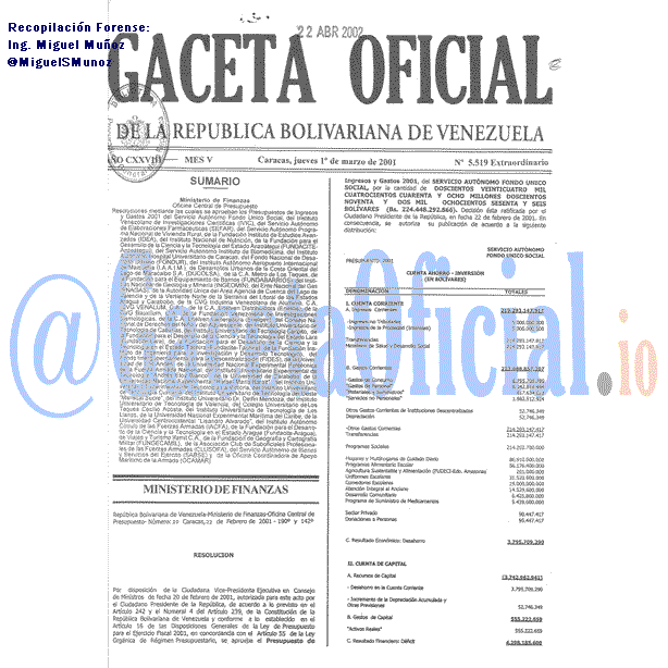 Gaceta Oficial 5519 del 1 Marzo 2001