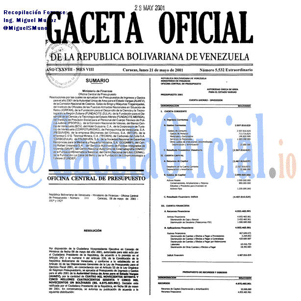 Gaceta Oficial 5532 del 21 Mayo 2001