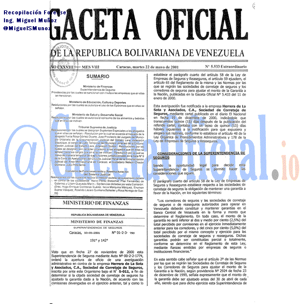 Gaceta Oficial 5533 del 22 Mayo 2001