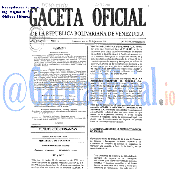Gaceta Oficial 5538 del 26 Junio 2001