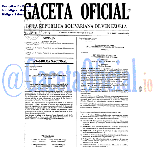 Gaceta Oficial 5543 del 11 Julio 2001