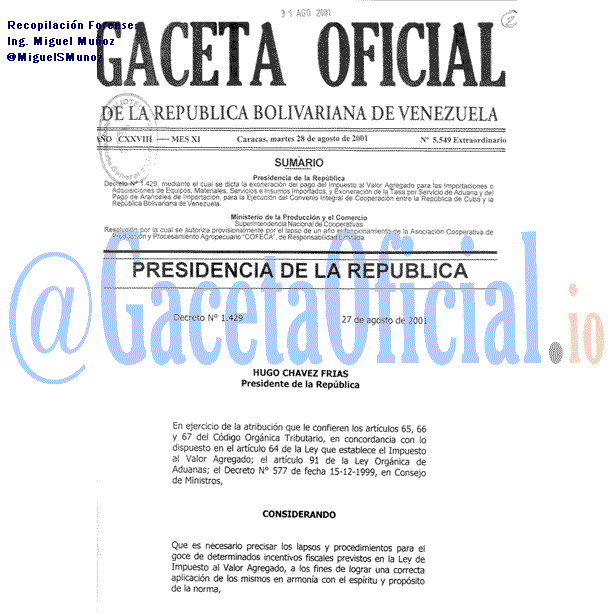 Gaceta Oficial 5549 del 28 Agosto 2001