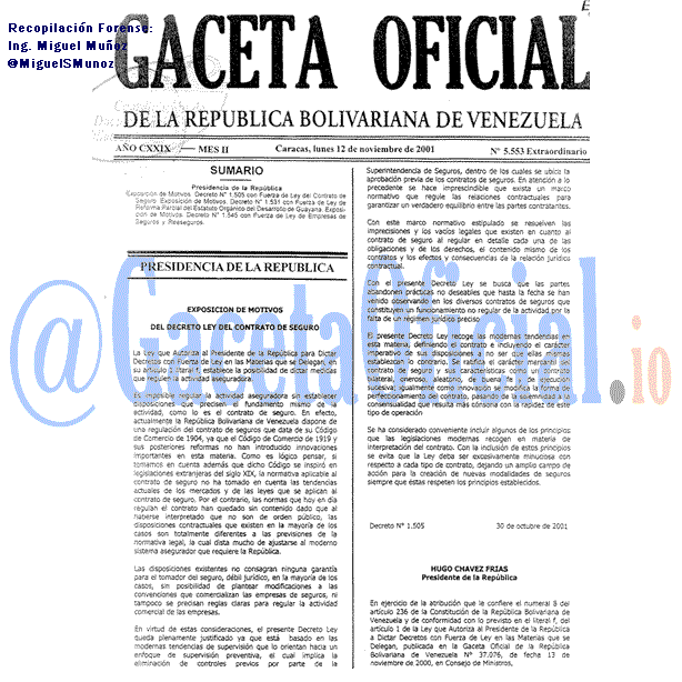 Gaceta Oficial 5553 del 12 Noviembre 2001