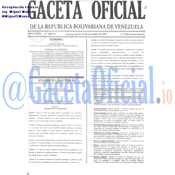 Gaceta Oficial 5554 del 13 Noviembre 2001