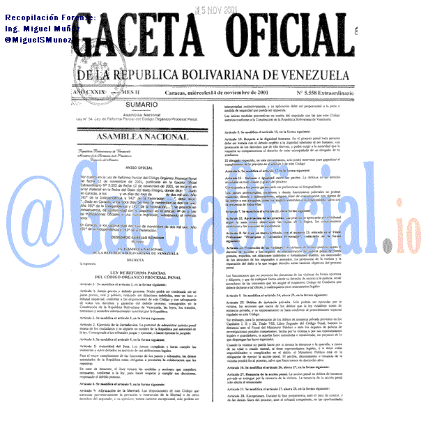 Gaceta Oficial 5558 del 14 Noviembre 2001