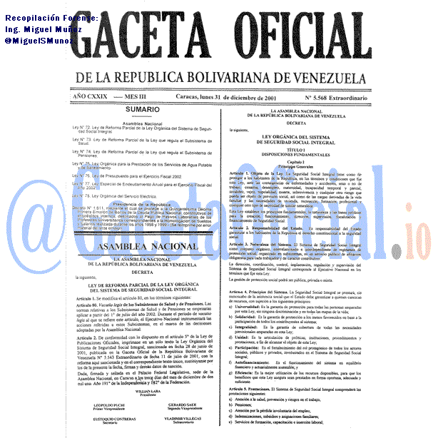 Gaceta Oficial 5568 del 31 Diciembre 2001