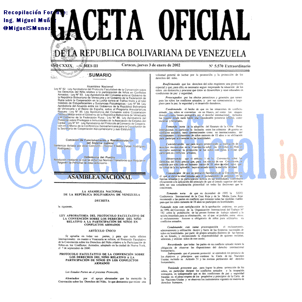 Gaceta Oficial 5570 del 3 Enero 2002