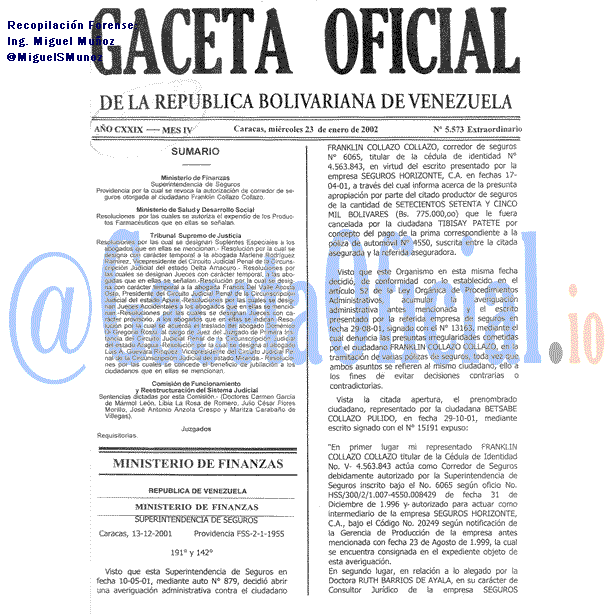 Gaceta Oficial 5573 del 23 Enero 2002