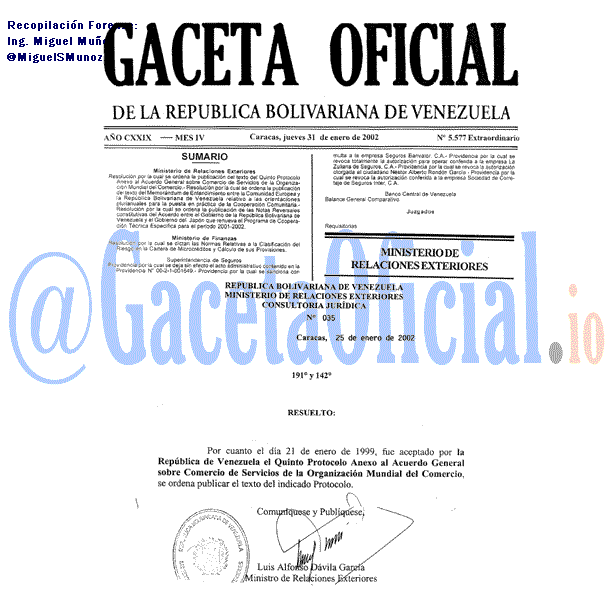 Gaceta Oficial 5577 del 31 Enero 2002