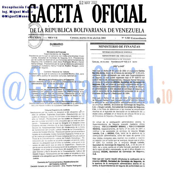 Gaceta Oficial 5583 del 16 Abril 2002