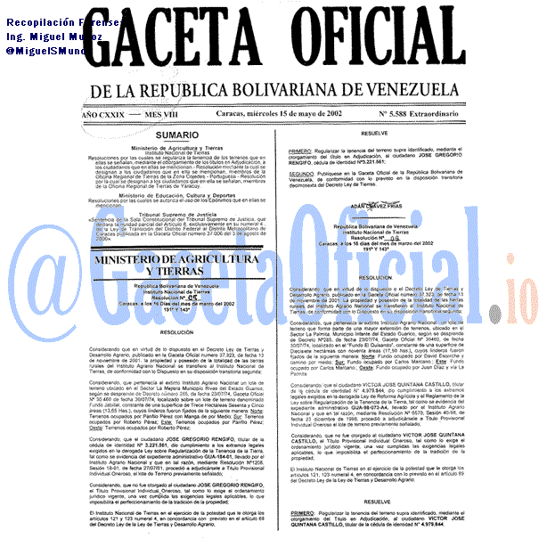 Gaceta Oficial 5588 del 15 Mayo 2002